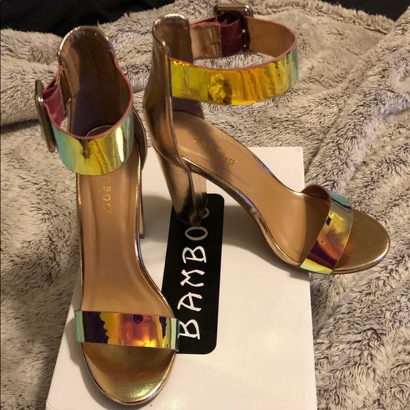 BAMBOO Shoes - Holographic gold block heels women’s size 7 BAMBOO Shoes - Holographic gold block heels women’s size 7